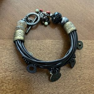 SILPADA Retired Multi Strand Leather Charms Boho Toggle Cha Cha Bracelet